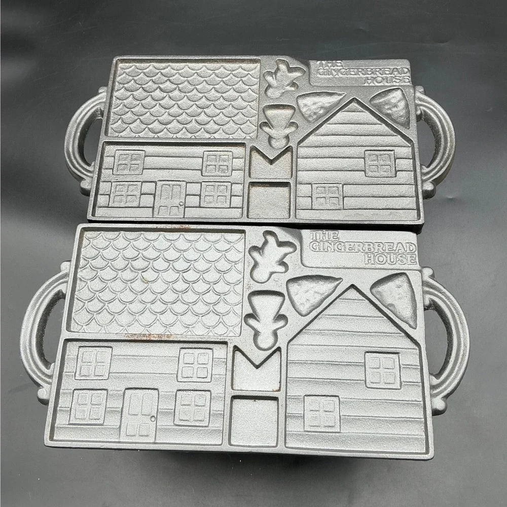 Vintage 1985 John Wright Co Cast Iron Gingerbread House Baking Mold 2 Piece Set